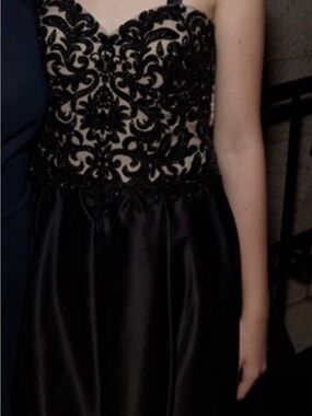 JVN by Jovani Black Beaded Lace Cocktail Dress